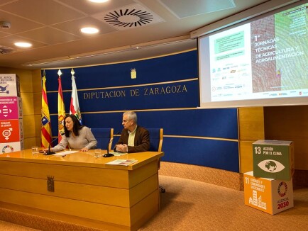 Cristina Palacín y Miguel Ángel Vicente en la presentación de las jornadas